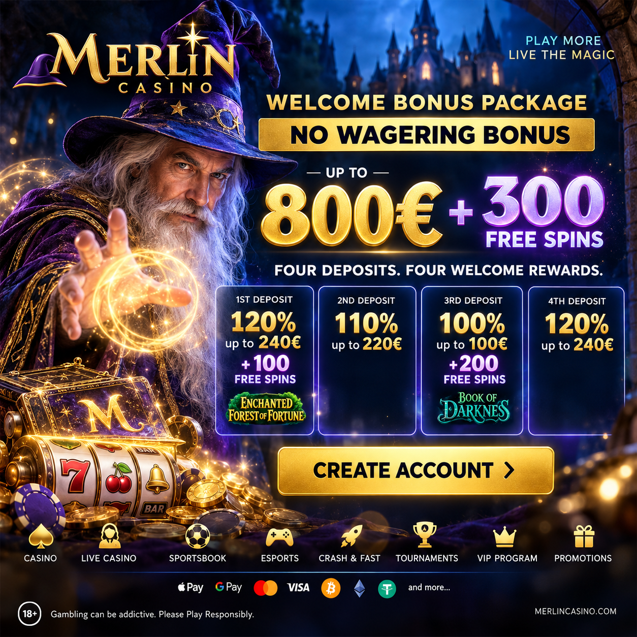 merlin welcome bonus and free spins