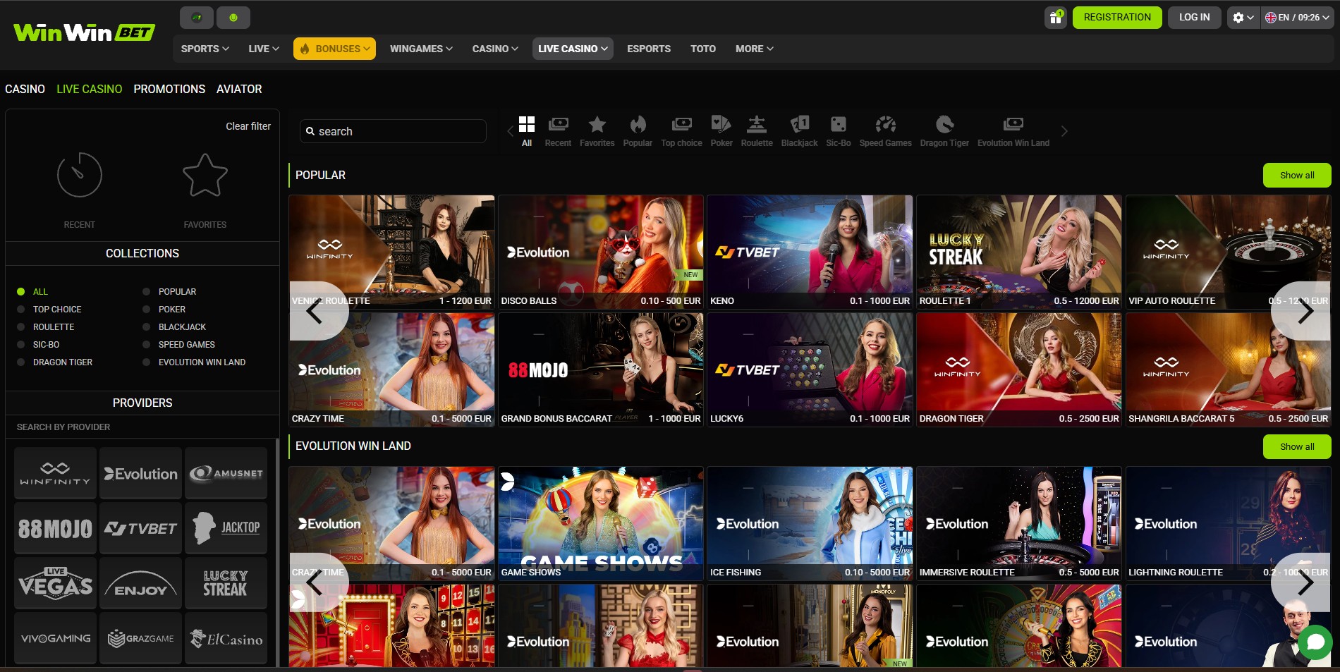 WinWinBet Casino Screenshot 3