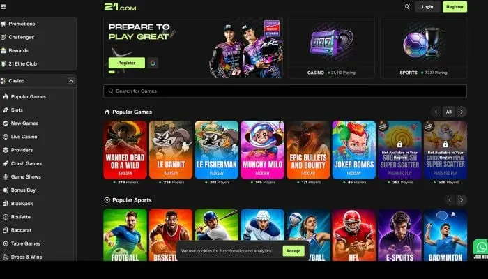 21.com Casino Review Header