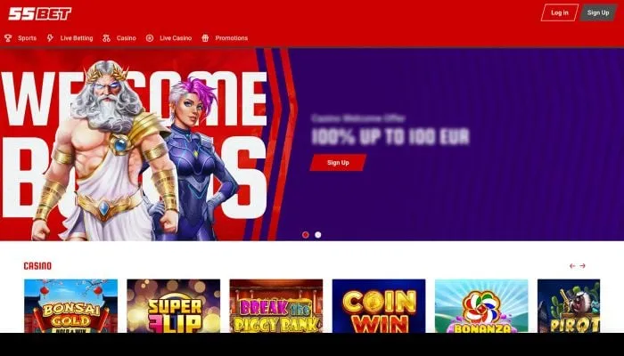 55BET Casino Review Header