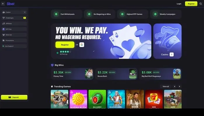 5bet Casino Review Header