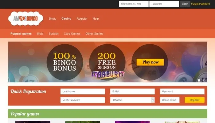 AmorBingo Casino Review Header