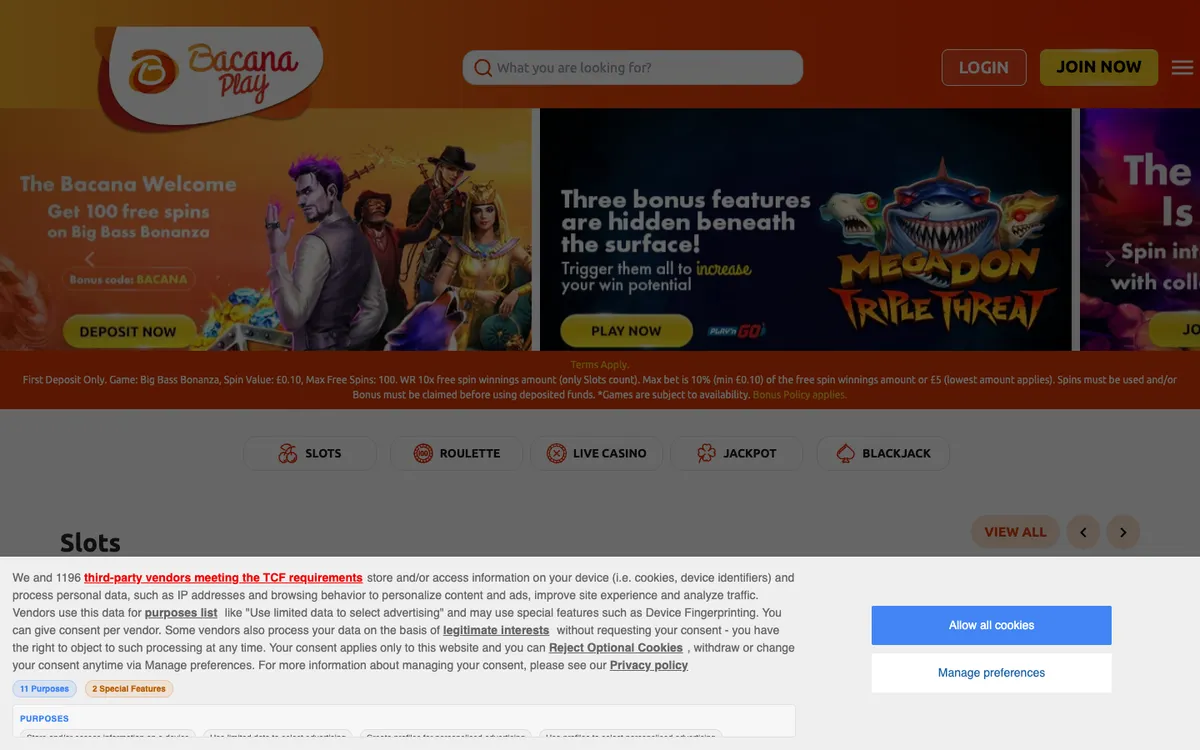 BacanaPlay Casino Review Header