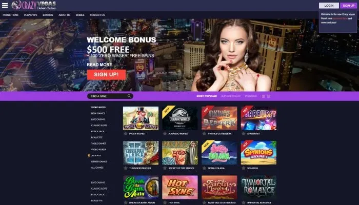 Crazy Vegas Casino Review Header