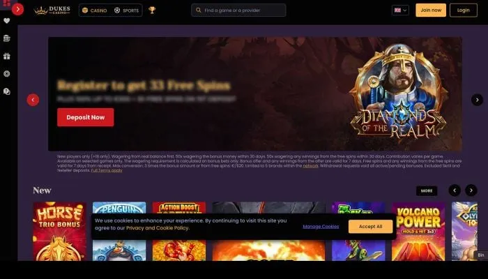Dukes Casino Review Header