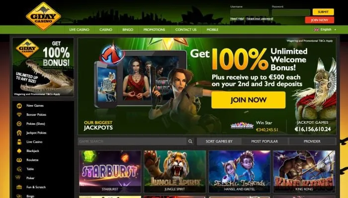 GDay Casino Review Header