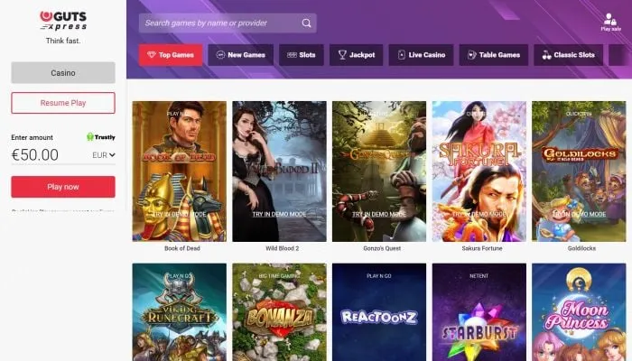 GutsXpress Casino Review Header