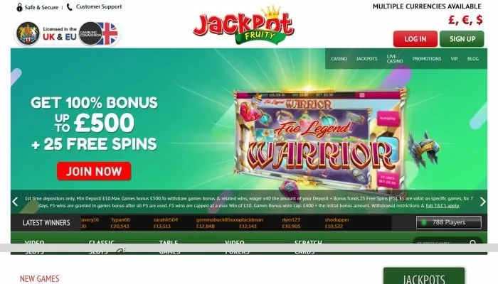 Jackpot Fruity Casino Review Header