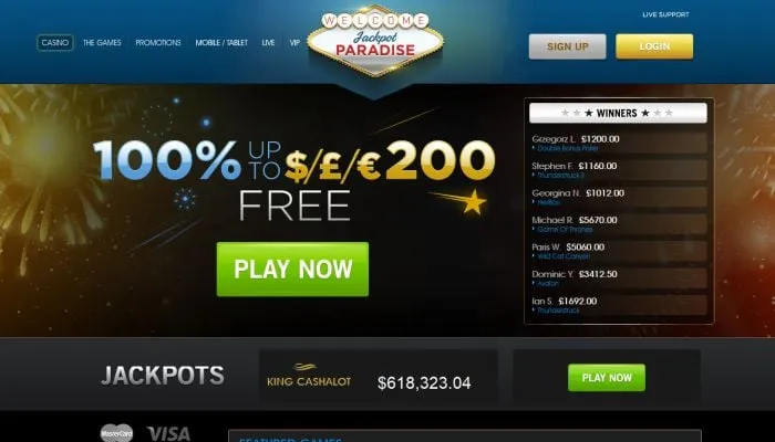 Jackpot Paradise Casino Review Header