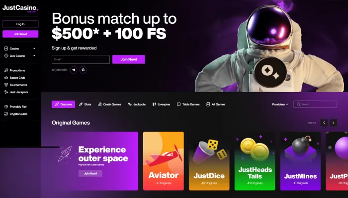 JustCasino.io Review Header