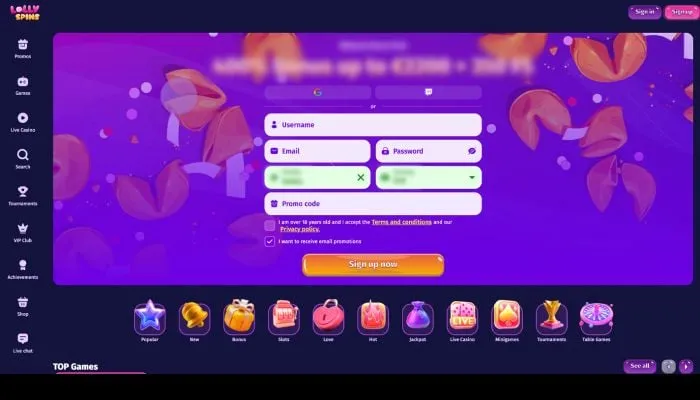 Lolly Spins Casino Review Header