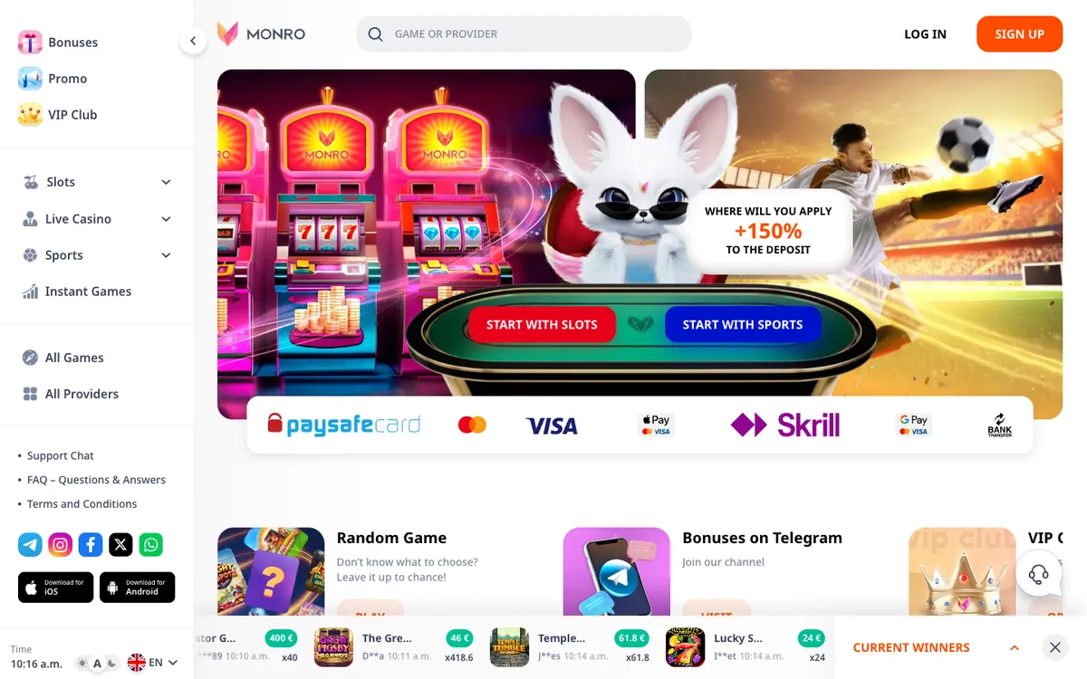 Monro Casino Review Header
