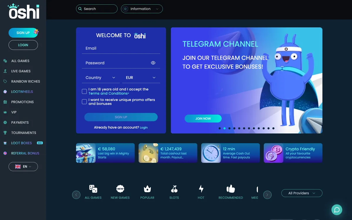Oshi Casino Review Header