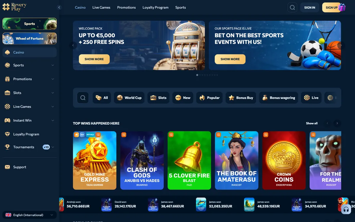 Revery Play Casino Review Header