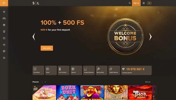 Sol Casino Review Header