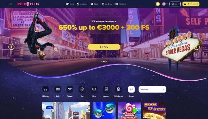 SpiderVegas Casino Review Header