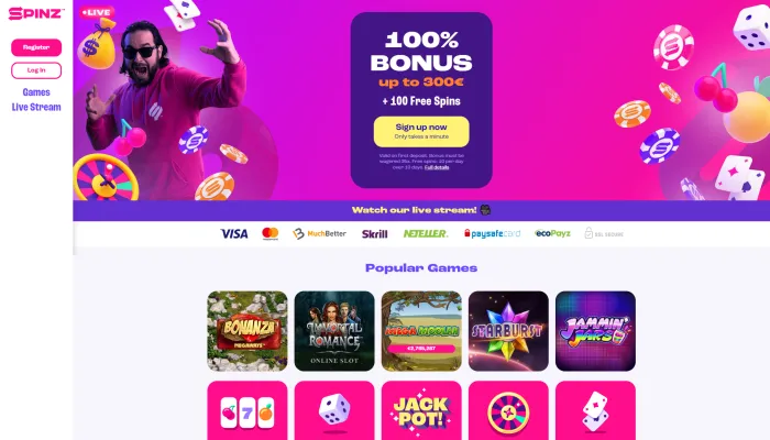 Spinz Casino Review Header