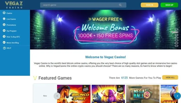 Vegaz Casino Review Header