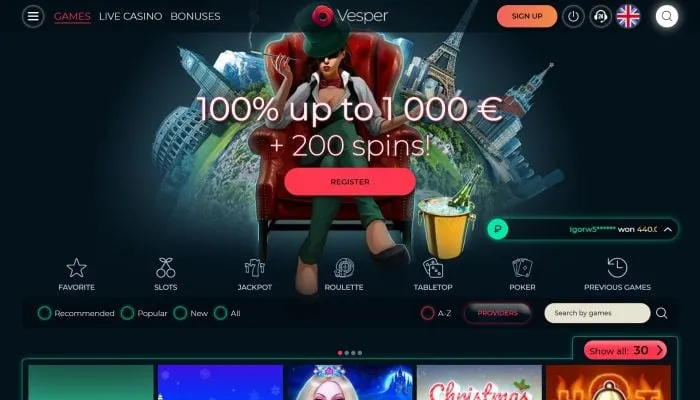Vesper Casino Review Header