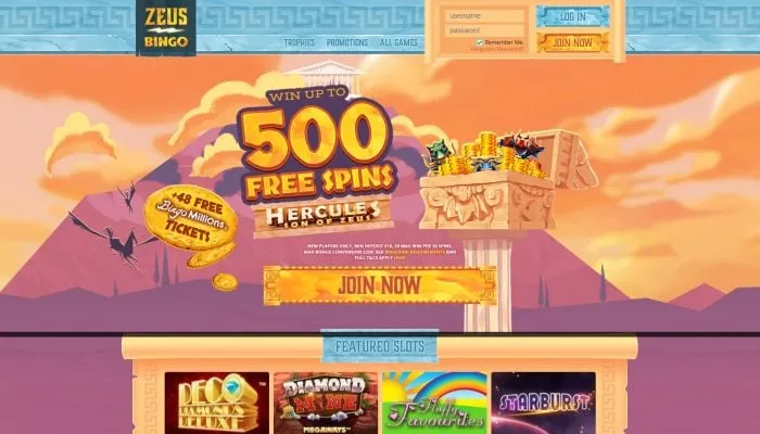 Zeus Bingo Casino Review Header